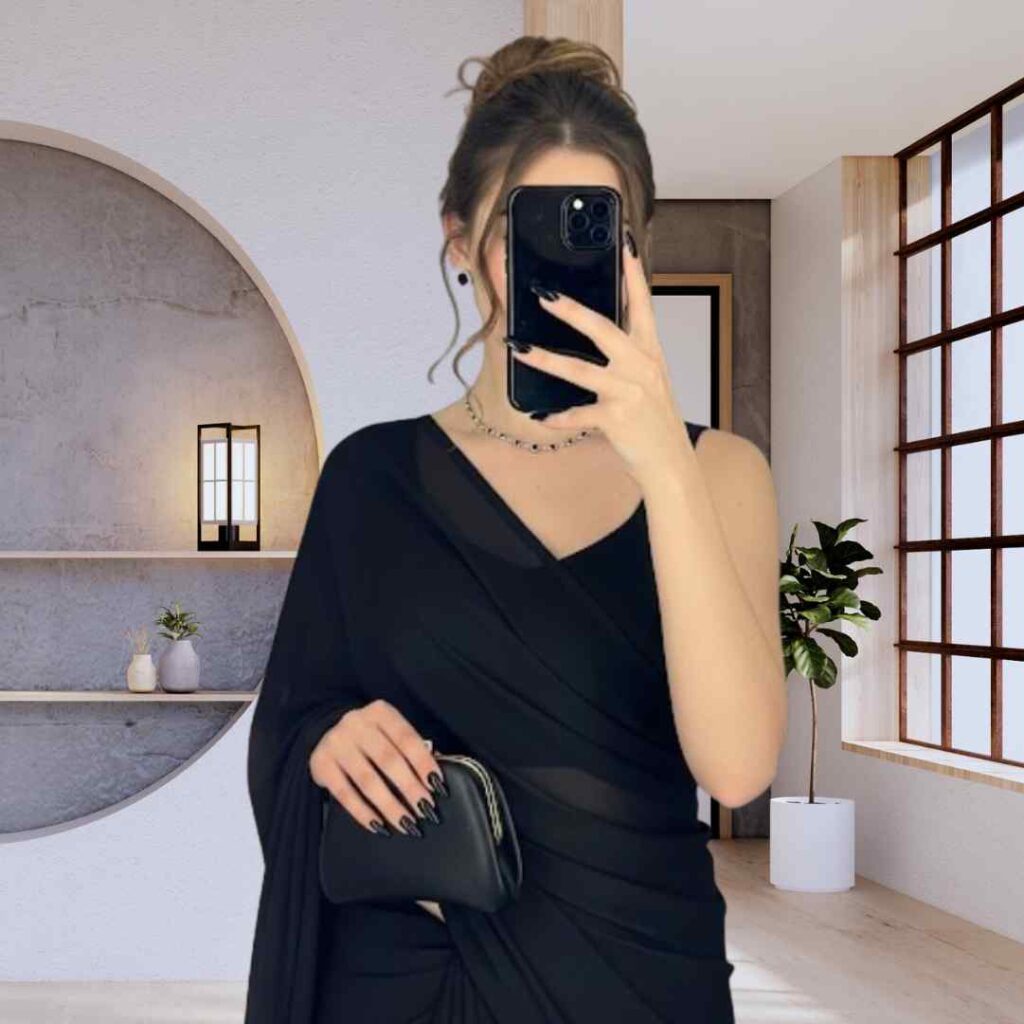 Hidden Face Black Saree DP Pics